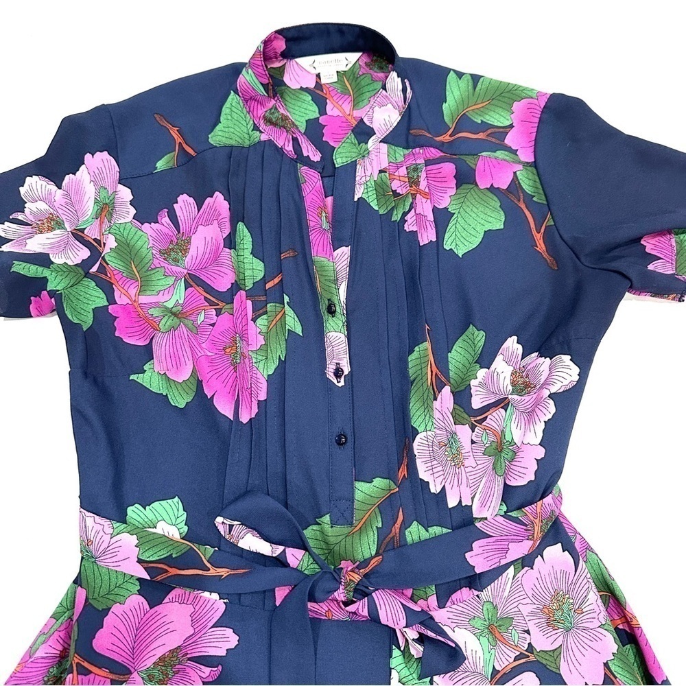 NWOT Nanette Nanette Lepore Navy Blue Button Down Belted Floral Dress - Picture 3 of 8